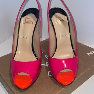 Christian Louboutin Heels - Flo Sling 120 patent heels color Rose Matador/flame